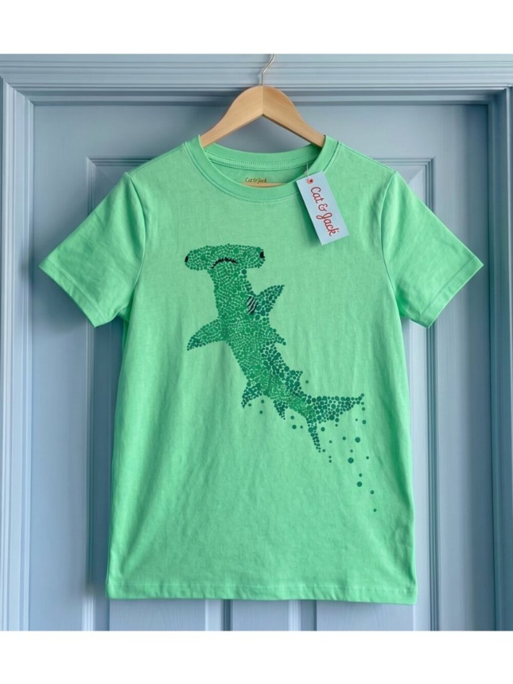 CAT & JACK Boys' Green Dotted Hammerhead Graphic Tee Top - Size Small (6/7) NEW